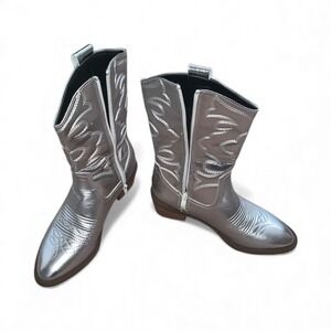 Disco Cowgirl Metallic Silver Cowboy Boots Women's Size 8 Embroidered